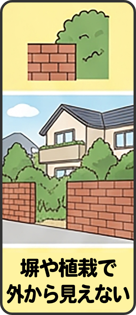 塀や植栽で外から見えない